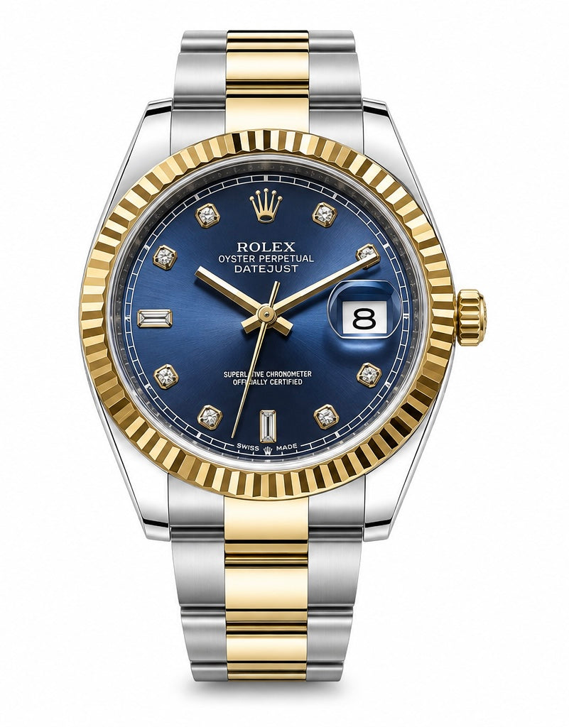 Blue Diamond Dial Two-Tone Luxury Watch for Men