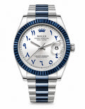 Silver White Dial Blue Bezel Luxury Watch for Men