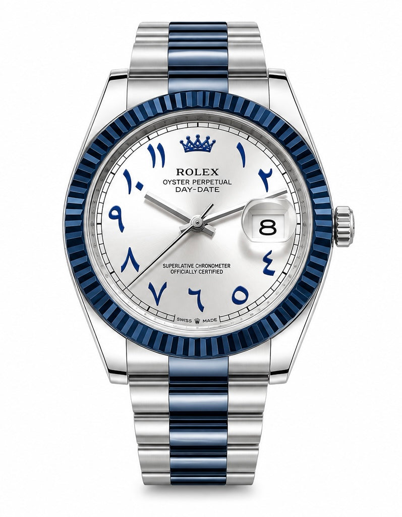 Silver White Dial Blue Bezel Luxury Watch for Men