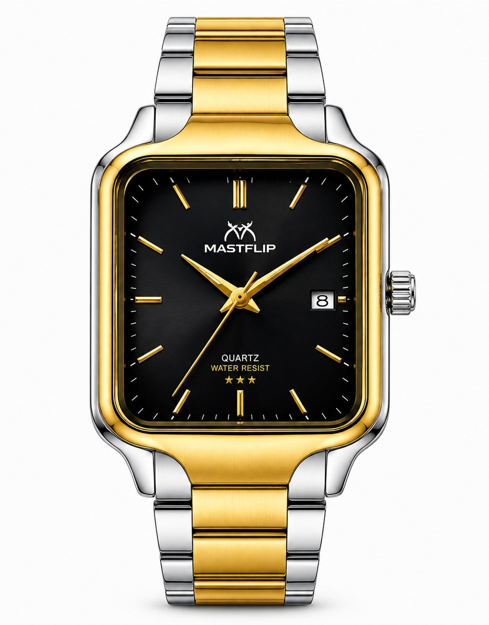 Classic Black Dial Two-Tone Square Watch